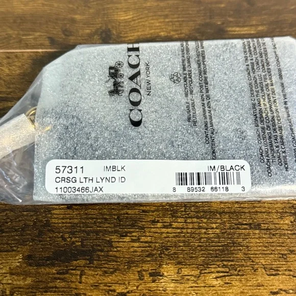 NEW - Coach Black Crossgrain Black Leather Lanyard-2 Credit Card Slots - Picture 3 of 4